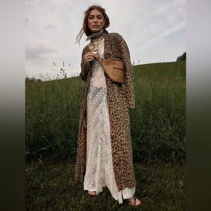 Leopard denim duster coat